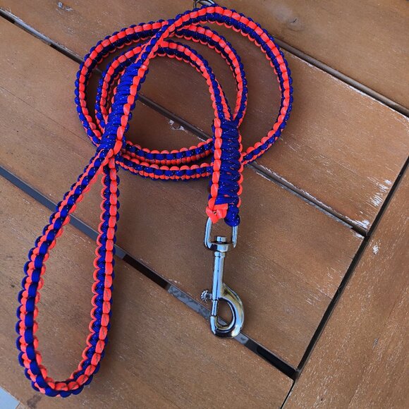 Blue & Neon Orange Dog Leash 54" Reflective Paracord ~ New Handmade in USA - Picture 2 of 8